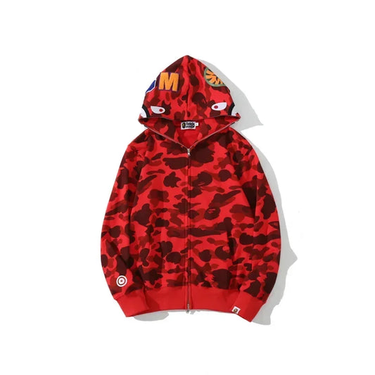 100% Cotton Shark Camo Full Zip Up Hoodie